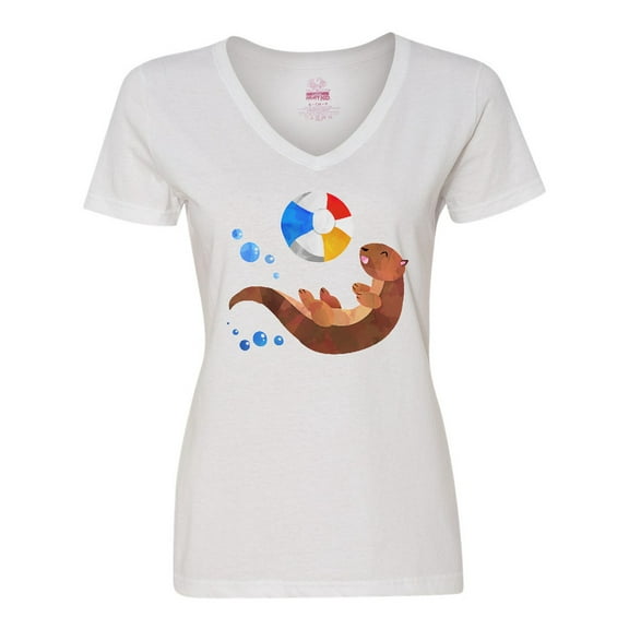 Inktastic Cute Otter and Beachball Women's V-Neck T-Shirt