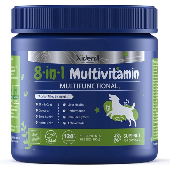 Dog Multivitamin with Glucosamine, Chondroitin, MSM & Probiotics – 8-in-1 Hip & Joint, Skin & Coat, Gut, Heart & Immune Health Supplement Soft Chews for Dogs – 120 Count