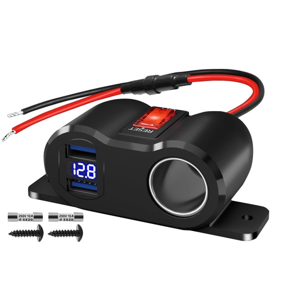 Cigarette Lighter Socket Splitter Dual QC3.0 Outlet with LED Voltmeter Rocker 120W 12V Car Charger Power Adapter for RV Marine