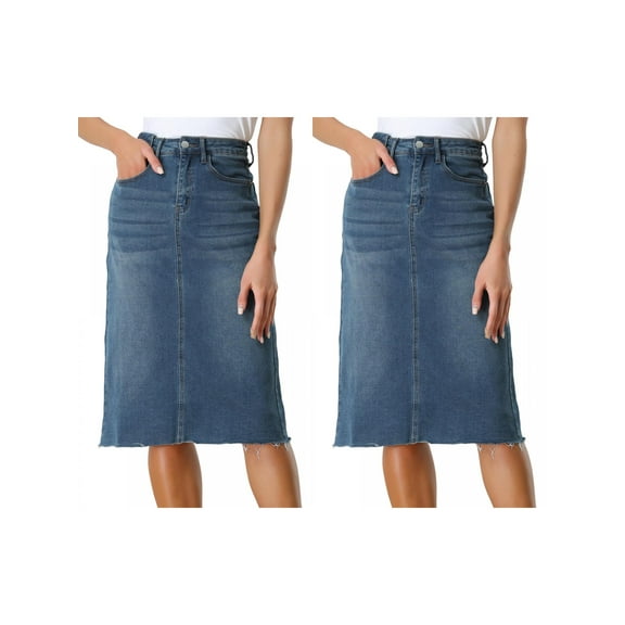 NOMADIC NOOK Women's 2 Packs Solid High Waist Back Vent Knee Length Denim Skirt
