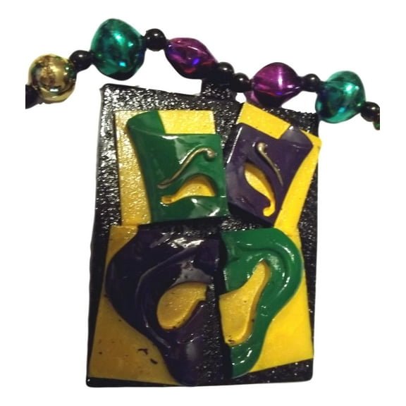 Mardi Gras Comedy Tragedy Pieces Purple Green Gold Necklace Party Favor