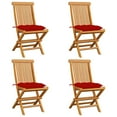 thumbnail image 1 of vidaXL Chaises de Jardin avec Coussins Rouges 4 Pcs Bois de Teck Massif, 1 of 12