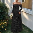 thumbnail image 2 of Dpjklzsn Women's Off The Shoulder Long Sleeve Maxi Dress Polka Dot Smocked Waist Flowy A Line Cocktail Dress, 2 of 6