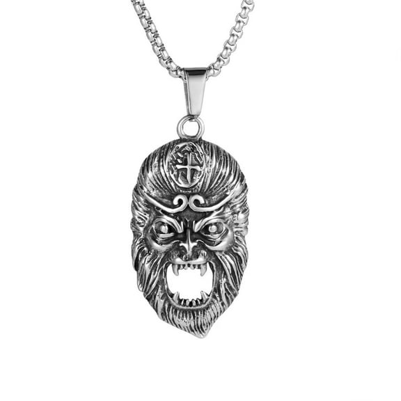 PAURO Men's Stainless Steel Vintage Sun Wukong Monkey King Necklace Journey to The West Series Jewelry with Chain