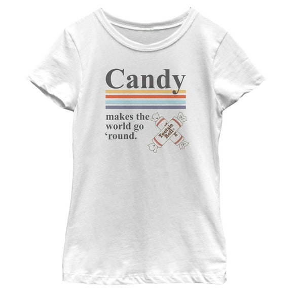 Girl's Tootsie Roll Candy Makes the World Go Round  Graphic Tee White Medium