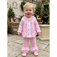 thumbnail image 3 of Cjfdfy Toddler Baby Girls Christmas Outfit Long Sleeve Plaid Tops With Bell Bottom 2 Piece Set Cute Santa Claus Christmas Tree Embroidery Christmas Fall Winter Clothes, 3 of 7