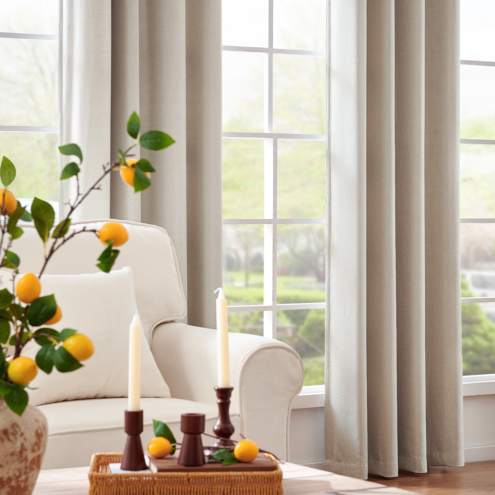 Curtainking Room Darkening Curtains 84 inches Greyish Beige Faux Linen Curtains Bedroom Living Room Window Curtain Set Thermal Insulated Drapes Grommet Top 2 Panels
