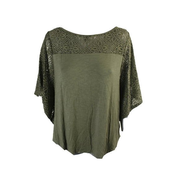 Style & Co Womens Olive Lace-Trim Poncho Top S