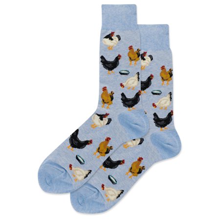 Hot Sox Mens Feeding Chickens Crew Socks, Mens Shoe Size 6-12.5, Blue Heather