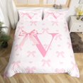 thumbnail image 2 of Pink Bow Duvet Cover Set,Princess Style Bowknot Love Hearts Girly Fairy Bedding Set,Initial Letter V Chic Romantic Comforter Cover(No Filler) ,Kawaii Pink,2 Pcs, 2 of 6