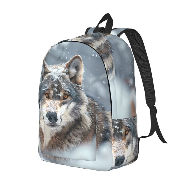 Disketp Majestic Snowy Wolf print Canvas Backpack Lightweight Travel Daypack Student Rucksack Laptop Backpack-Small