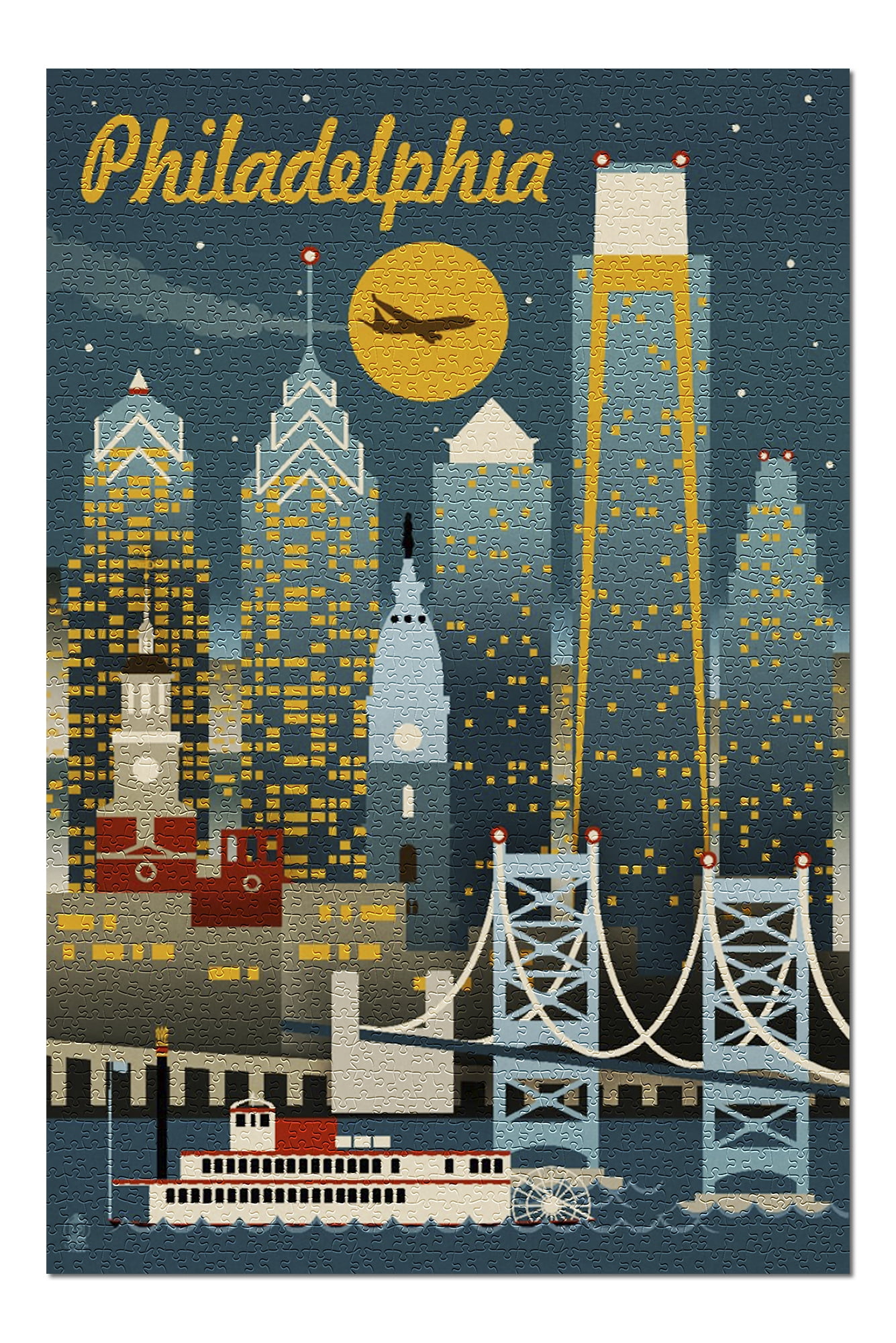 Philadelphia, Pennsylvania - ND - Retro Skyline with ...