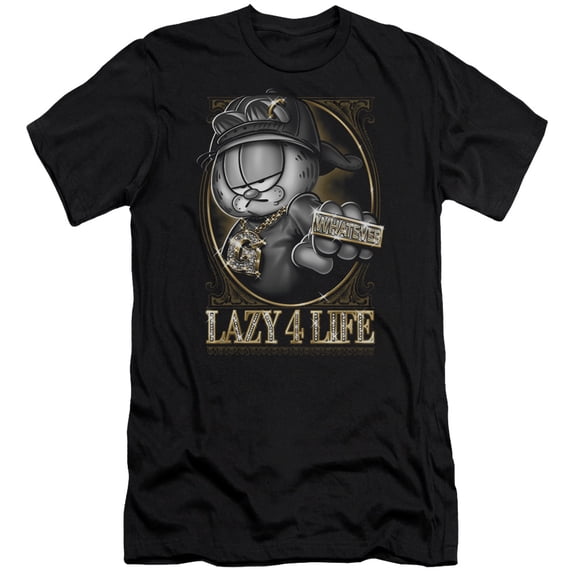 Garfield Lazy 4 Life Premium Canvas Adult Slim Fit 30/1 T-Shirt Black