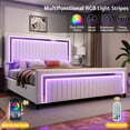 thumbnail image 3 of VanAcc Upholstered Platform Queen Size LED Bed Frame with 4 Storage Drawers, Adjustable Headboard with Vertical Channel Design, White, 3 of 7