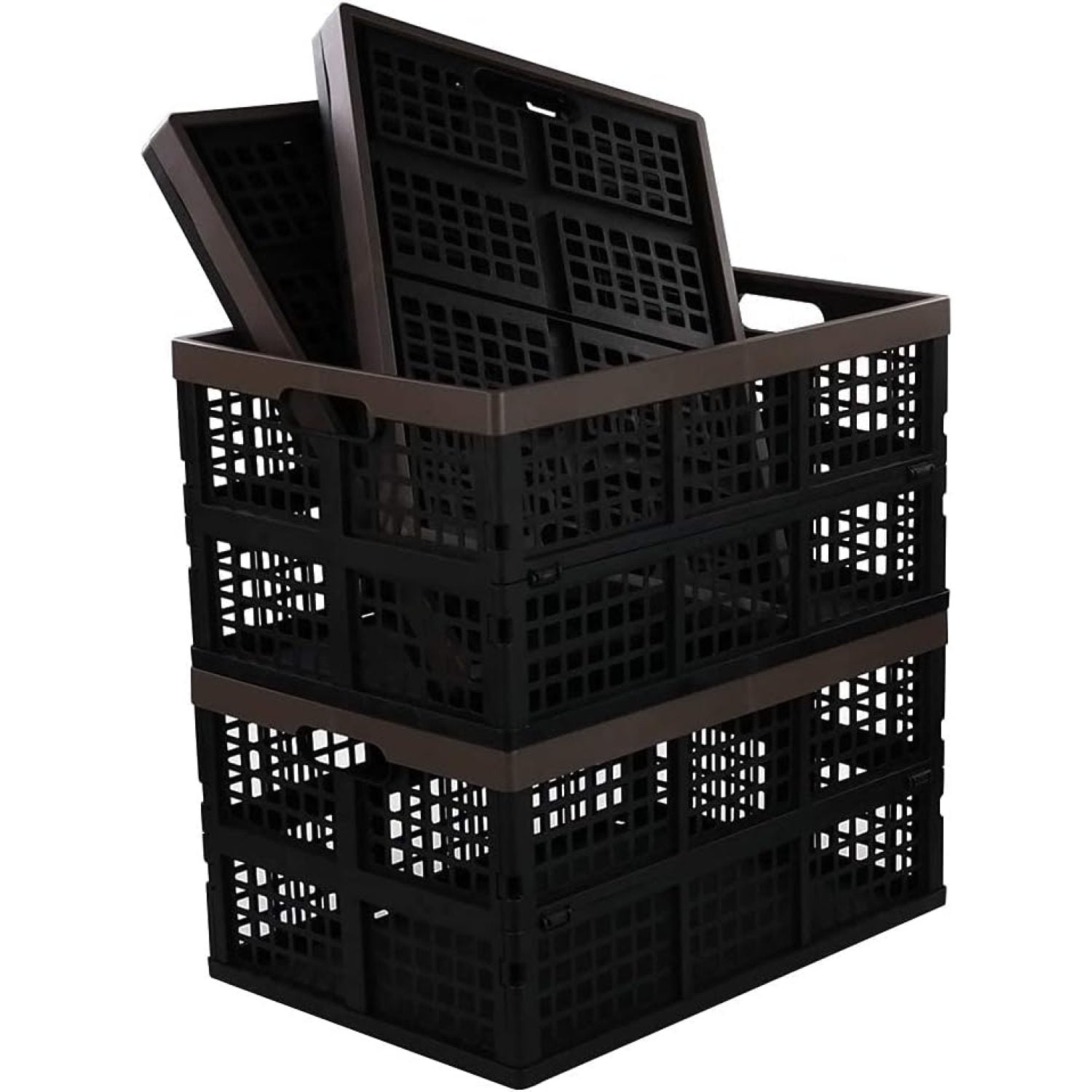 ZQRPCA 4Pack 40 L Plastic Collapsible Storage Crate, Stackable Folding Storage Baskets