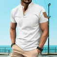 thumbnail image 2 of Hot days, bold styles YLSDY Men's Casual Henley Shirt Short Sleeve Band Collar Cotton T-Shirt Fashion Summer Beach Plain Hippie Streetwear Tees White XXXL, 2 of 9