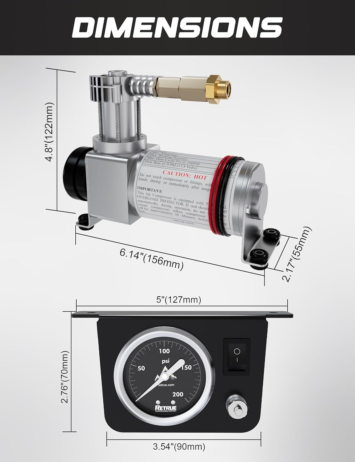 RETRUE Onboard Air Compressor System for Truck Airbag Suspension - Universal Air Bag Compressor kit for Ford F150, F250, F350, Chevrolet Silverado, GMC Sierra, Dodge Ram and More Air bags Kit