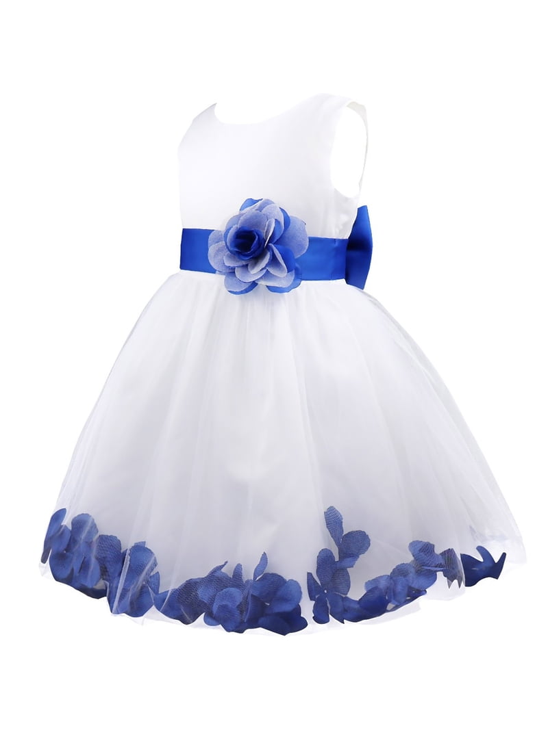 navy blue dress for christening Ekidsbridal White Navy Tulle Rattail Edge Flower Girl Dress Christening  Formal Evening Gown for Photoshoots 829T M