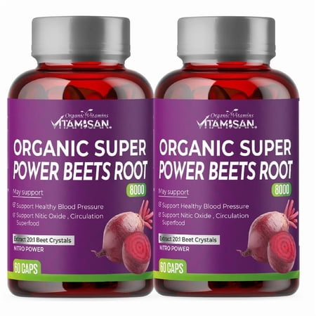 2 Pack Vitamisan Organic Beets Root | Nitric Oxide + CoQ10 | 120 Caps | Heart Health
