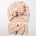 thumbnail image 4 of AJGRHE Cozy Winter Kids Hat And Bow Headband For And Toddlers Soft Warm Lined Cap With Cute Bow Design 2 Piece For Autumn And Winter Light Pink 0-36 Months, 4 of 4
