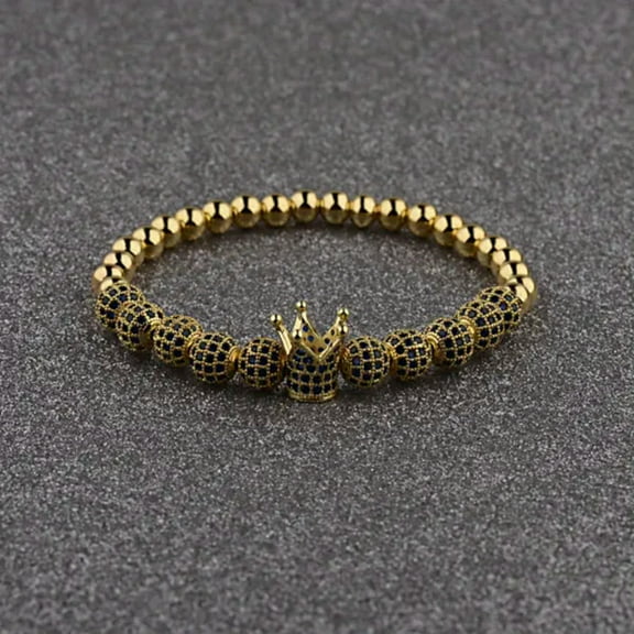 EOEMY Luxury Micro Pave Cz Ball & Crown Braided Copper Bead Men'S Bracelets Jewelry-1268-B1