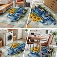 thumbnail image 5 of Blue Truck Yellow Sunflower Area Rug 4x6 FT, Non Slip Kids Room Carpet, Teal Plaid Vintage Summer Washable Soft Floor Carpet Non-Shedding Throw Rug for Dorm Kitchen Study Room Home Office Bedside, 5 of 9
