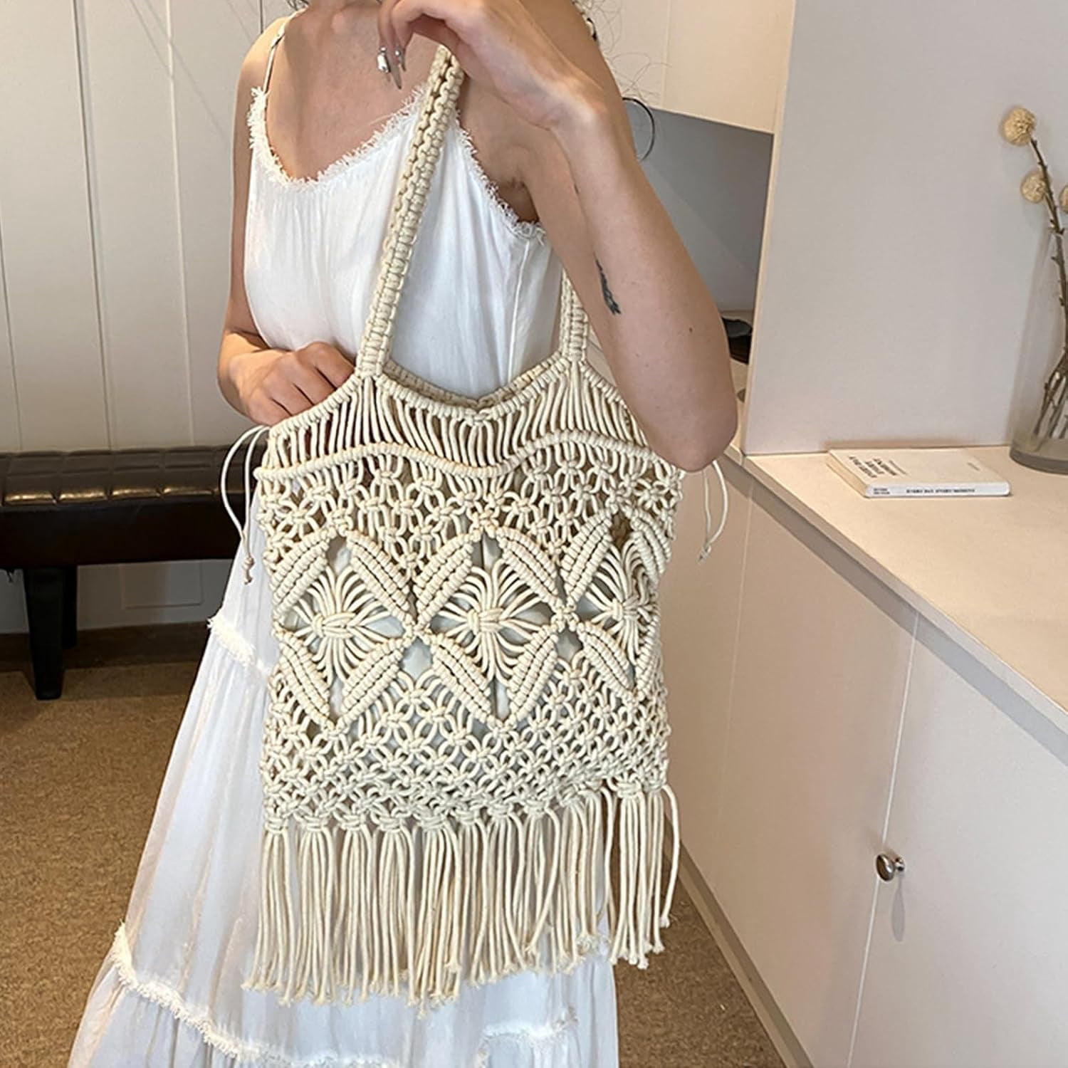 Beach Bag for Women Crochet Bag Large Woven Tote Bag Brown Beach Bags Straw Handbags for Womens