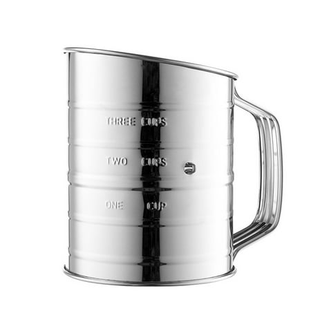 

FleinngHoz Hand Crank Flour Sifter Steel 3-Cup Measuring Sugar Powder Sieve Cup