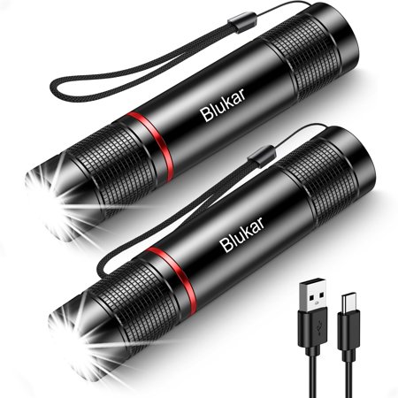 Blukar Flashlight Rechargeable 2 Packs High Lumens Flashlight Super Bright Small LED Flash Light- Zoomable Adjustable Brightness Long Lasting for Camping Outdoors and Home Emergency