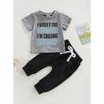 thumbnail image 2 of Bagilaanoe 2pcs Toddler Baby Boys Long Pants Set Letter Print Short Sleeve T-shirt Tops + Trousers 6M 12M 18M 24M 3T Kids Casual Outfits, 2 of 9