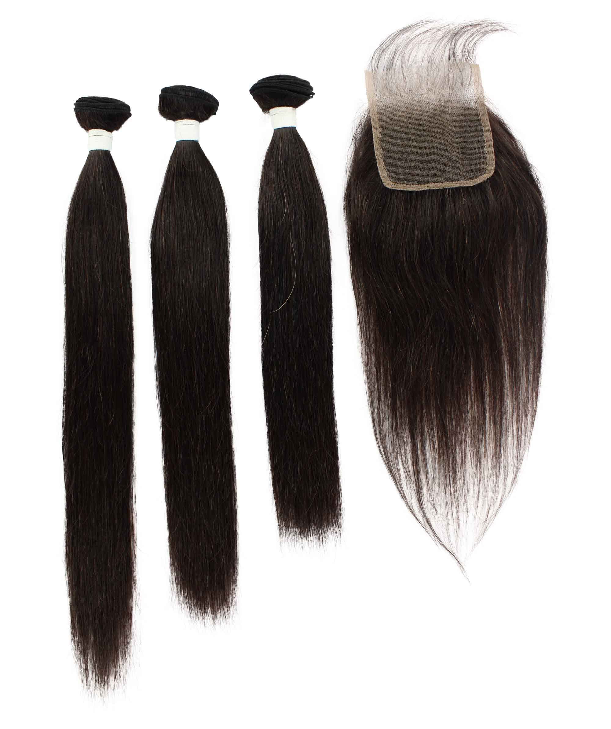 LUXLUXE Rico 100% Unprocessed A7 Grade Human Hair Bundle Free Part 4X4 Hand Tied Swiss Lace Closure 10 inches 101214 lengths bundle