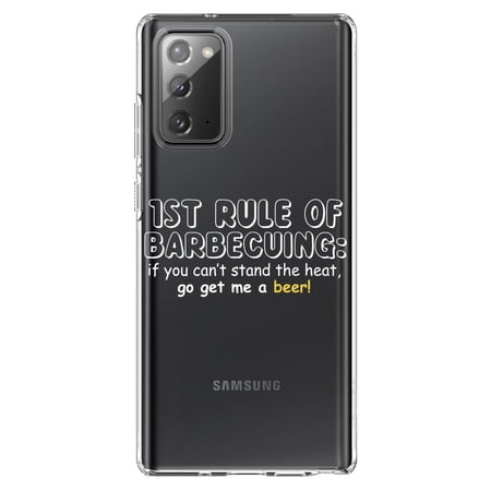 DistinctInk Clear Shockproof Hybrid Case for Galaxy Note 20 ULTRA (6.9 Screen) - TPU Bumper Acrylic Back Tempered Glass Screen Protector - 1st Rule of Barbecuing - Get Me a Beer