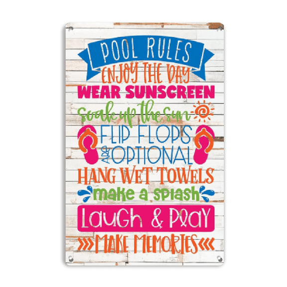 Wllo0ord QIONGI Funny Lake Rules Metal Tin Sign Wall Dcor Farmhouse Rustic Sign for Home Swimming Pool Indoor Outdoor Decor(Wooden Style)8"x12" Indoor