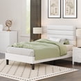 thumbnail image 3 of 4 EVER WINNER Twin Size Platform Bed Frame with Velvet Upholstered Headboard and Wooden Slats Support, Fully Upholstered Mattress Foundation, Noise-Free, No Box Spring Needed, Easy Assembly, White, 3 of 9