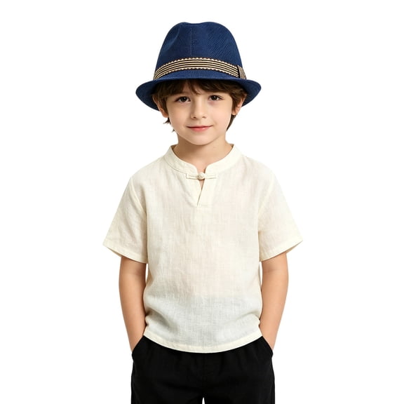 Avolia Unisex Kids Fedora Hat Breathable Polyester Jazz Cap Autumn Beach Travel with Adjustable Strap Navy One Size