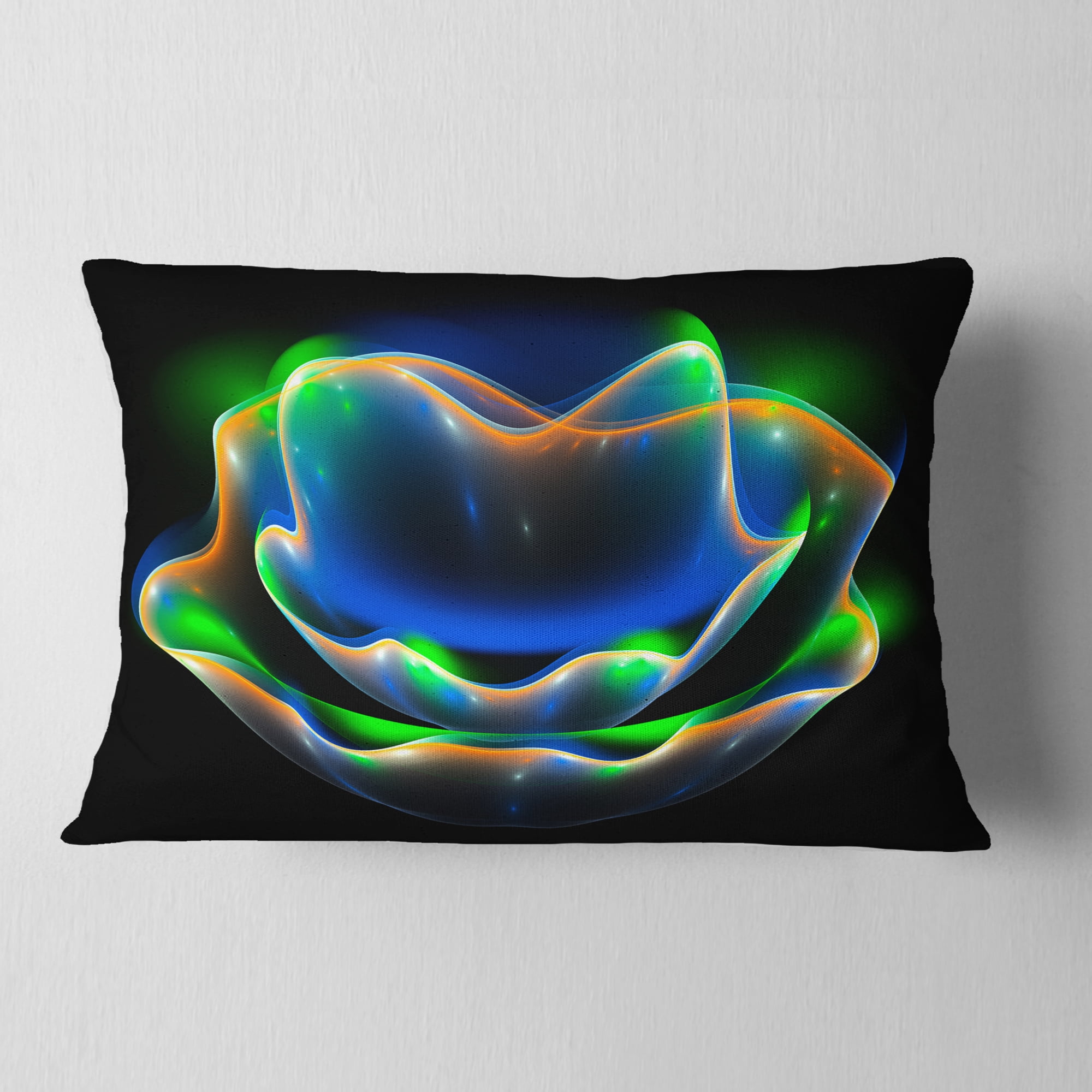 Designart Green Fractal Flower in Dark - Floral Throw Pillow - 12x20