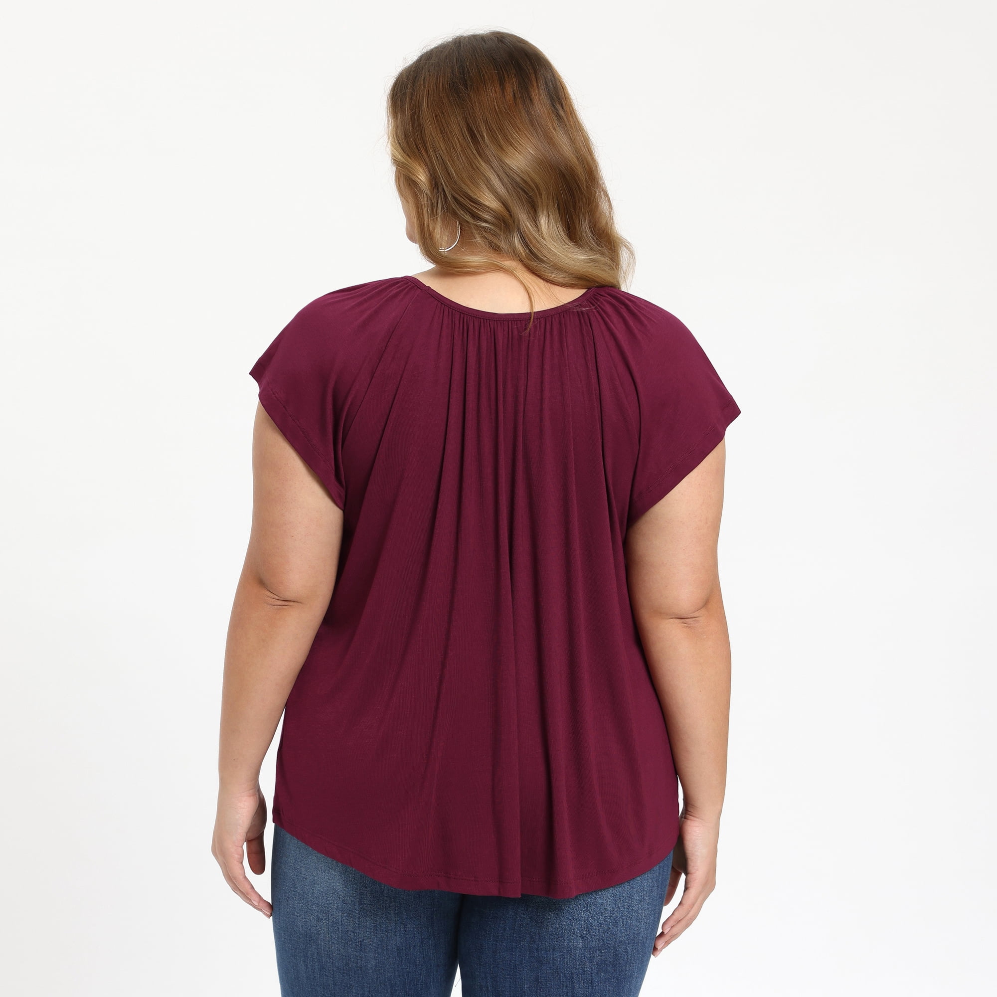 Women's Plus Summer Blouse Pleated Ruffle Sleeve Round Neck Loose Tops 4X Purple