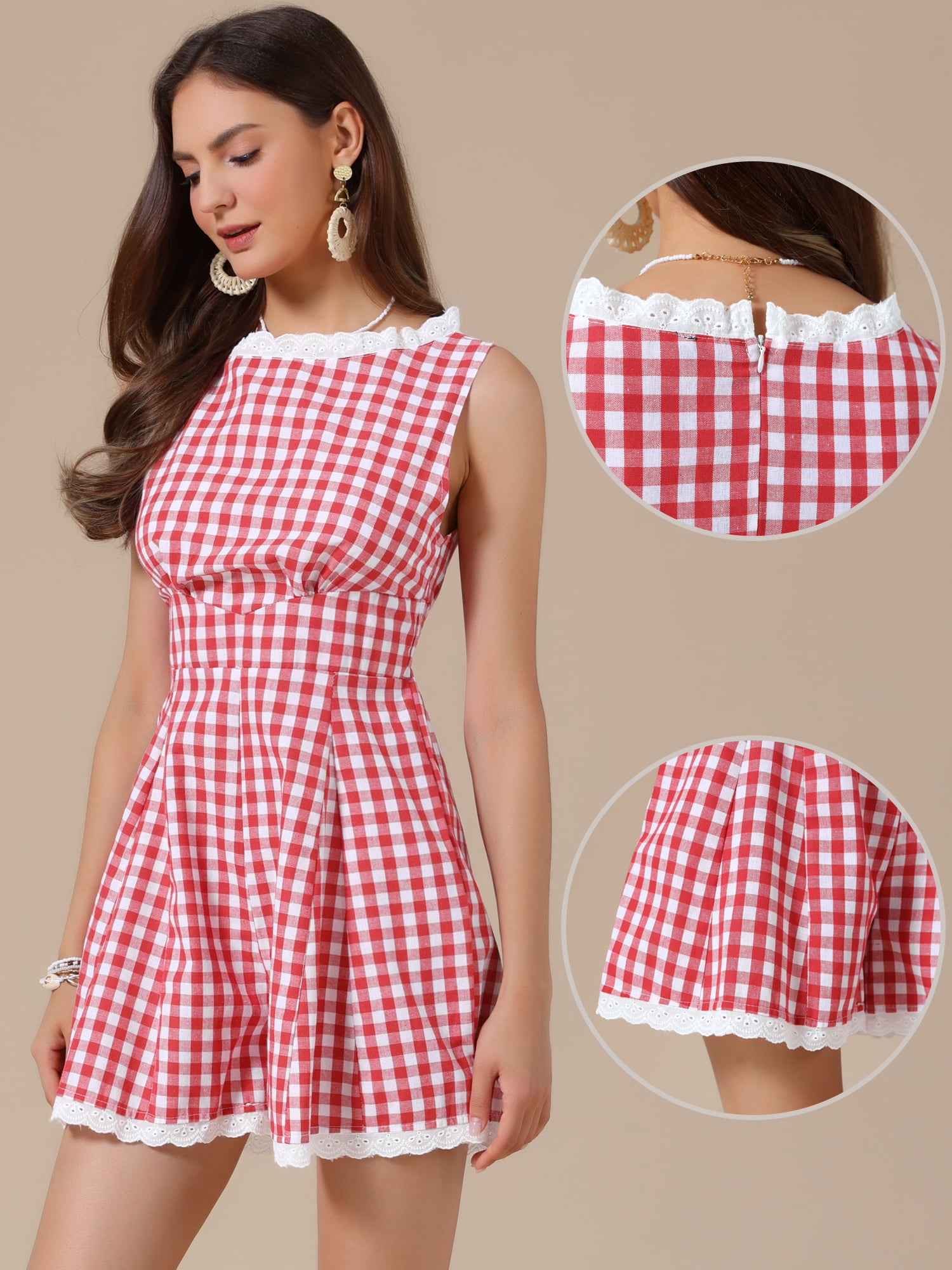 DARING DIVA Women's Stylish with Lace Trim and Smocked Waist X-Small Red
