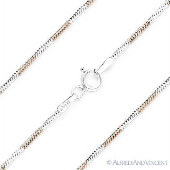 1.1mm Snake Link Octagon-Magic Italian Chain Necklace in 2-Tone .925 Sterling Silver w/ 14k RG & Rhodium