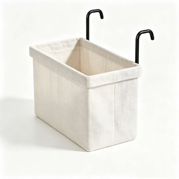 Hanging Fabric Laundry Basket with Metal Hooks, Woven Clothes Hamper for Bathroom Bedroom, Rod Mounted Storage Basket with Handles