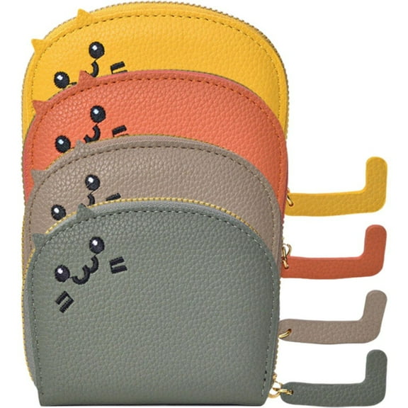 Hzzsbu Women's Cute Cat Coin Purse - 4pcs Mini Leather Zipper Card Holder, Keychain Change Pouch Wallet