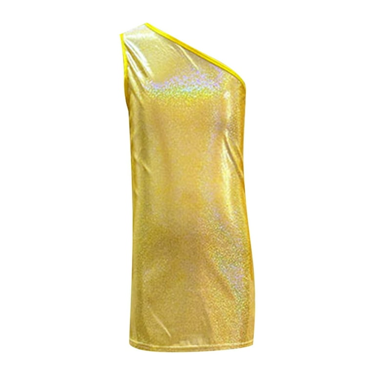 HXWCHs Girls Sparkly Sequin Print Dress Asymmetric Hem Round Neck  Sleeveless Party Wear formal Occasion 5-6Years Gold - Walmart.com