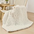 thumbnail image 1 of Chunky Knit Blanket Throw x Hand Knitted Chenille Throw Blanket Small Soft Thick Yarn Cable Knit Blanket Cute Rope Knot Crochet Throw Blankets for Couch Bed Sofa (Light ), 1 of 7