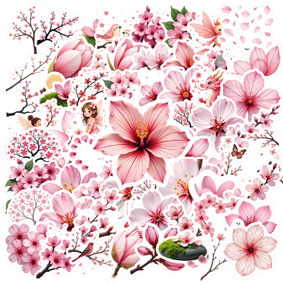 Vivid Cherry Blossom Stickers, Waterproof Cherry Blossom Sticker for Water Bottle Laptop Phone Cases Planner Skateboard Luggage Helmet Party Favor Decor, Ideal for Adults Teens Teacher Rewards
