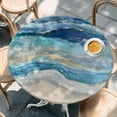 thumbnail image 3 of Abstract Blue Round Fitted Table Cover Gradient Beach Ocean Wave Oil Painting Waterproof Table Cloth with Elastic Edge Wipeable Tablecloth for Picnic Camping Party Fits 45"-54" Diameter, 3 of 8