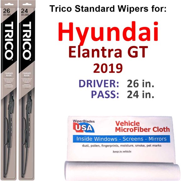 Wiper Blades (Set of 2) compatible with 2019 Hyundai Elantra GT