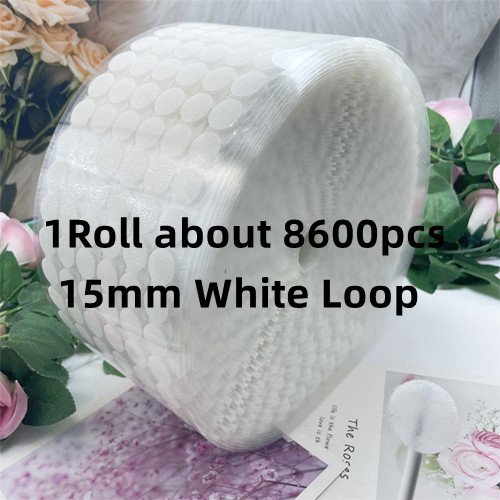 Wholesale 1roll Transparent White Dot Sticker Adhesive Fastener Tape Dot Hook and Loop Round Strong Self Adhesive Fastener Tape 15mm WH loop 8600pcs Dot Sticker