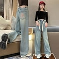 thumbnail image 4 of Ccpelsie Toddler Little/Big Girl's Baggy Jeans Wide Leg Low Rise Y2k Elastic Waist Loose Jeans Denim Pants for Kids(Blue,10-11 Years), 4 of 5