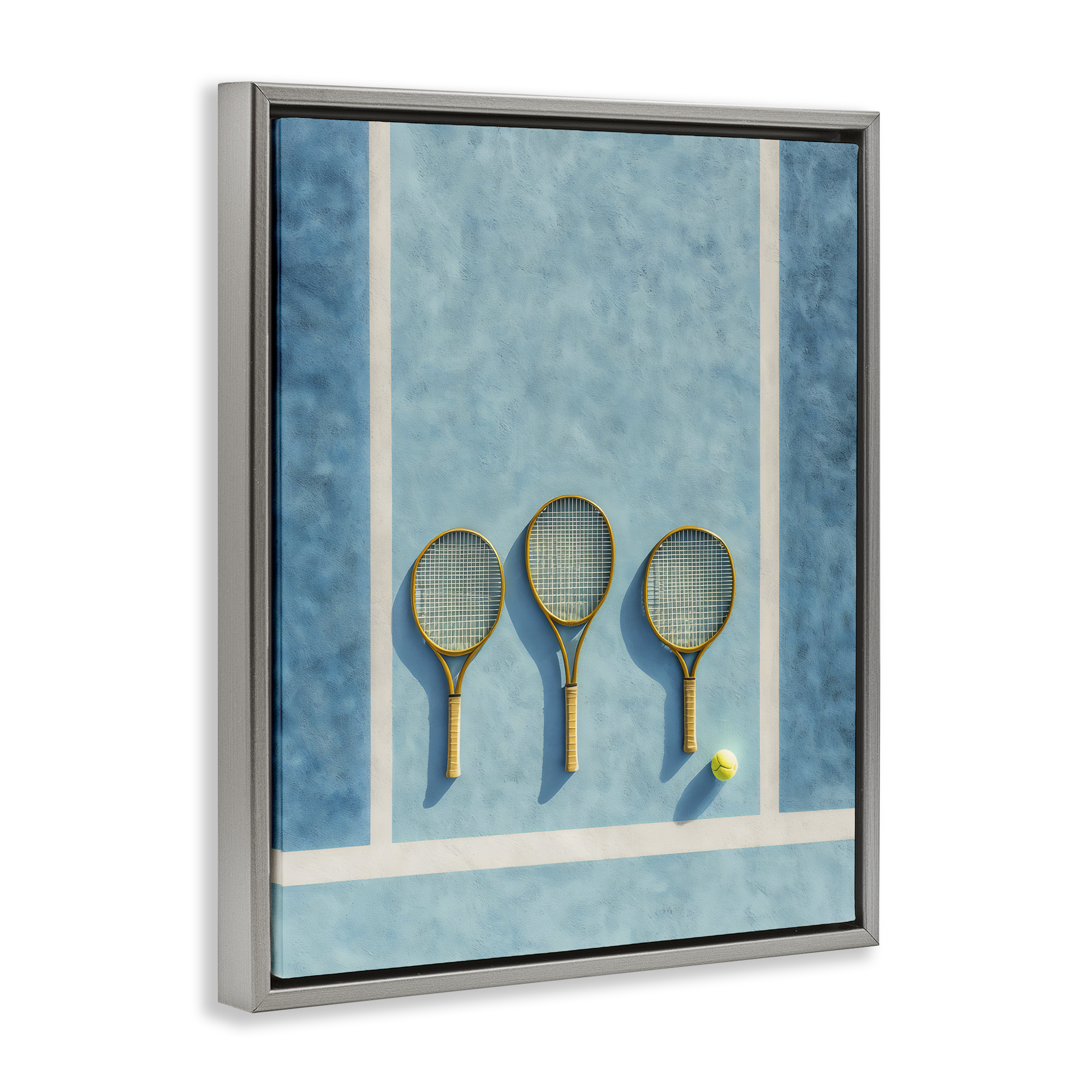 Tennis Racket Trio Gray Framed Floater Canvas Wall Art, design by Franklyn Gregory