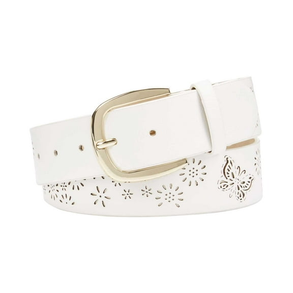INC International Concepts Women’s Perforated Flowers Butterfly Belt, Natural, Medium